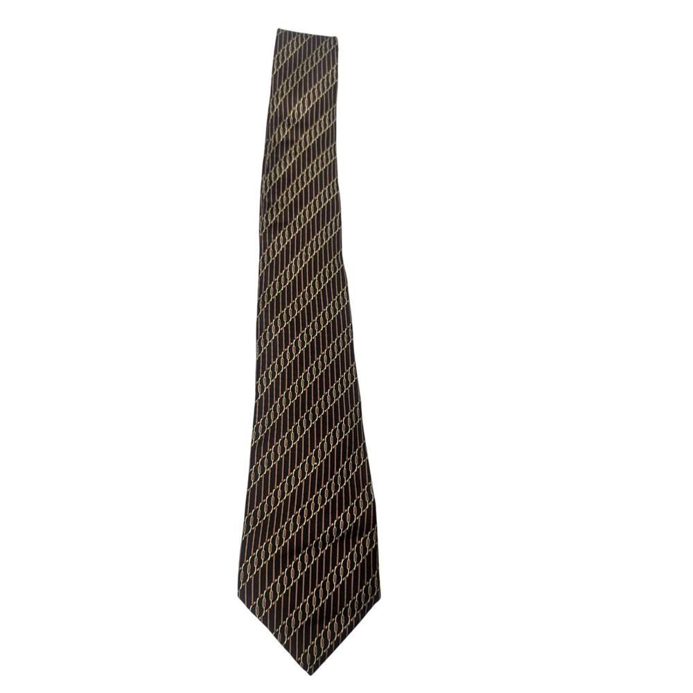 Mens Hermes designer silk tie gold burgandy brown colorway graphic design